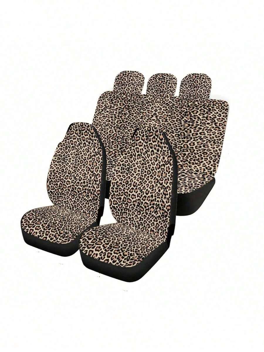 Car Seat Cover Set, Cheetah Print Pattern, Breathable Cushion Protector, Universal Fit For Car Interior Decoration