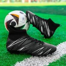 Nuevos tacos de fútbol para hombres, material mixto transpirable, zapatos de fútbol de caña alta con tacos largos AG - Negro - Ver 3