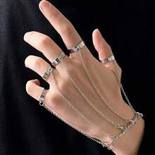 1pc Personalized Metal Chain Finger Ring Bracelet, Men's Hip Hop Street Fashion Cool Party Wear - White - View 1
