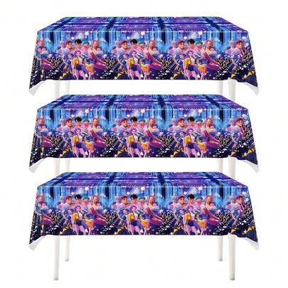 1pc K-Pop Girl Group Witch Theme Party Tablecloth, Birthday Party Decor, Disposable PE Tablecloth, Suitable For K-Pop Fan Party Decor [Random Delivery] [The White Border Is Not Visible Due To The White Background, But The Actual Product Has A White Border.]