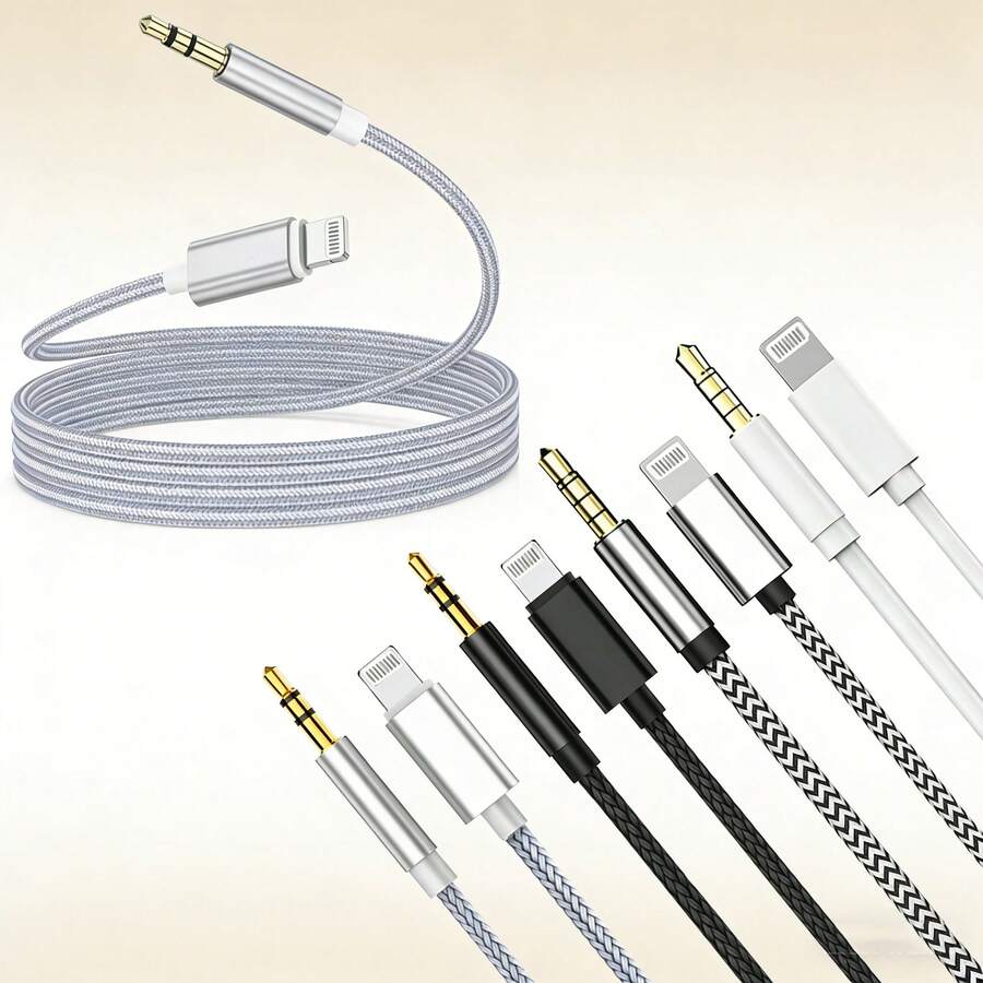 1条AUX音频转换线，高品质编织立体声音频连接适配器，兼容 14 Pro Max/14 Pro/14 Plus/14/13/12/11/XS/XR/8/7/6系列车载/耳机辅助音频线，车载和家用音频转换器 - 彩色 - 查看 1