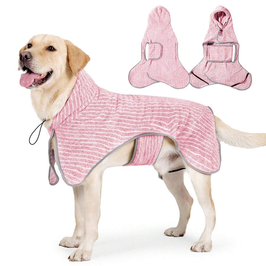 Fast Drying Dog Bath Robe,Plush Dog Towel Bathrobe/Dressing Gown,Absorbent Pet/Puppy Bathrobe,Adjustable Hood & Belly Strap,Super Soft,Fast Drying