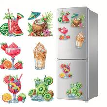 6 piezas Imanes de nevera de arte de diamantes, decoración de pintura de diamantes de frutas y bebidas de verano para manualidades, regalos, decoración de nevera y buzón - Ver 1