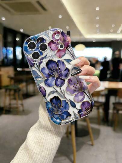 Cream Textured Wavy Edge Floral Painted Anti-Drop Phone Case Compatible With IPhone 17pro/17Air /17/17promax16/11/16pro/16plus/16promax/16e/15Promax/13/14/12/XS/XR/7G/8P, Compatible With Samsung Galaxy S25/S25PLUS/S25 Ultra/A16/A36/A26/A56/A50/A12/A32/A52/A72/A51/A21S/A13/A14/S24/S24PLUS/S24Ultra,S22/A52/A53/A54/A55S23/, Compatible With Xiaomi 11/12Pro/12/12X/13Pro/14Pro/15Pro/, Compatible With 10/9/Note9/12c/Note11pro/Note8Pro