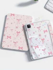 Cute Cartoon Pink Bow, Star, Heart Dual-Sided Acrylic Transparent Crystal Back Cover, Shock-Resistant And Durable, Suitable For 7th, 8th (10.2 Inch), And 10th Generation . Built-In Pencil Slot, Sleep/Wake Function, And Foldable Stand Design. Ideal Gift For New Year 2026 And Christmas. - 查看 7