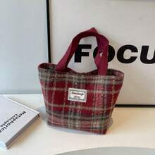 Elegant Versatile Large Capacity Commuter Plaid Tote Bag, Woolen Plaid One Shoulder Tote Bag - Multicolor - View 10