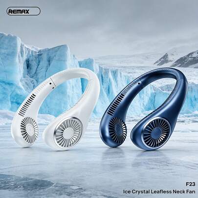 The F23 Ice Condensation Bladeless Neck Fan Features Top And Bottom Airflow, A Large Air Volume, Quiet Operation, And Long Battery Life. The Silicone Neckband Makes It Easy To Store And Is Suitable For Various Neck Sizes. Its Metallic Finish And Stylish Design Make It Ideal For Both Outdoor And Home Use.
