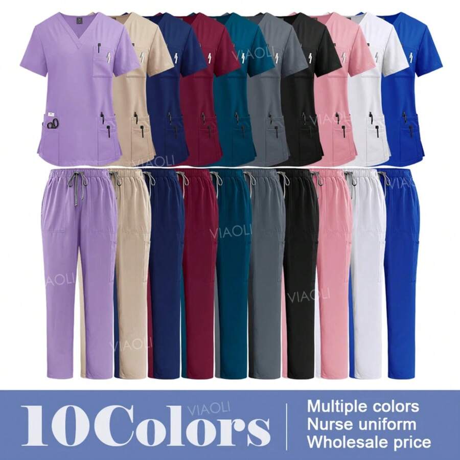 Medical Uniform Scrub Hospital Working Scrubs Set Nursing Scrub Uniforms Women Healthcare Pharmacy Clinic Work Clothes - 42168-皇家藍 - 查看 1