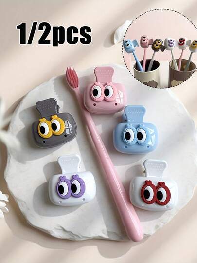 Fun And Cute Large Glasses Pattern Toothbrush Holder Portable Combination Set, Portable Toothbrush Cover,Travel Toothbrush Storage Box, Portable Toothbrush Head Protection Clip, Toothbrush Storage Clip,Dustproof Toothbrush Protector For Home & Travel,Suitable For Home And Travel Use, Travel Toothbrush Storage Clip, Protect Your Toothbrush Clean And Care For Your Oral Health