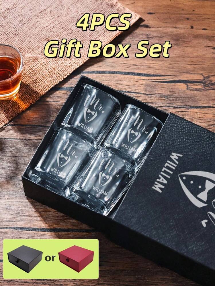 1 Set 4pcs 2oz/60ml Personalized Shot Glass Set With Gift Box,Permanent Laser Engraving - Fade-Proof Whiskey Glass,Customizable Name,Square Cup Mouth,Shot Glass Suitable For Grooms Men Gifts,Wedding Personalised Gifts, Bridesmaids Gifts,Shot Glaases,18th Birthday Gifts,21st Birthday Gifts,30th Birthday Gifts,Personalised Gifts And For Dad,Champagne Flutes,Bar Set,Shot Glasses,Dad Gifts,Kitchen Accessaries,Water Bottle,Teacher Gifts,Camping,Home - Laser 3 - View 11