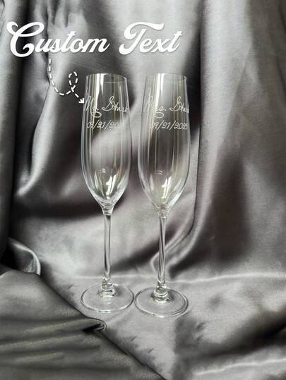 1 pieza Copa de champán personalizable - se puede agregar un lazo y un nombre, copa de champán exquisitamente grabada, perfecta como regalo para dama de honor, regalo de aniversario de boda - coleccionable de lujo, reutilizable y lavable a mano, regalo romántico para parejas, construcción de vidrio duradero, adecuado para el Día de San Valentín