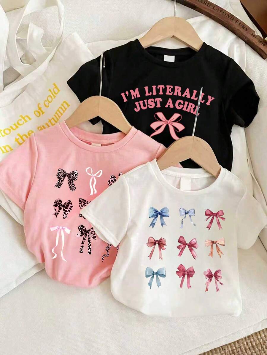 3pcs Young Girls Butterfly Print Short Sleeve Set - Multicolor - View 1