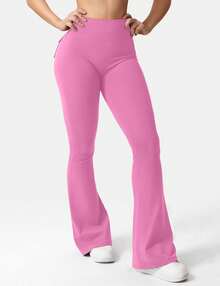 VOYJOY Flare Leggings With Pockets For Women Brittany Leggings Workout Leggings For Women Butt Lifting Gym Yoga Leggings Y2K Summer Clothes For Women - 海棠粉 - 查看 7