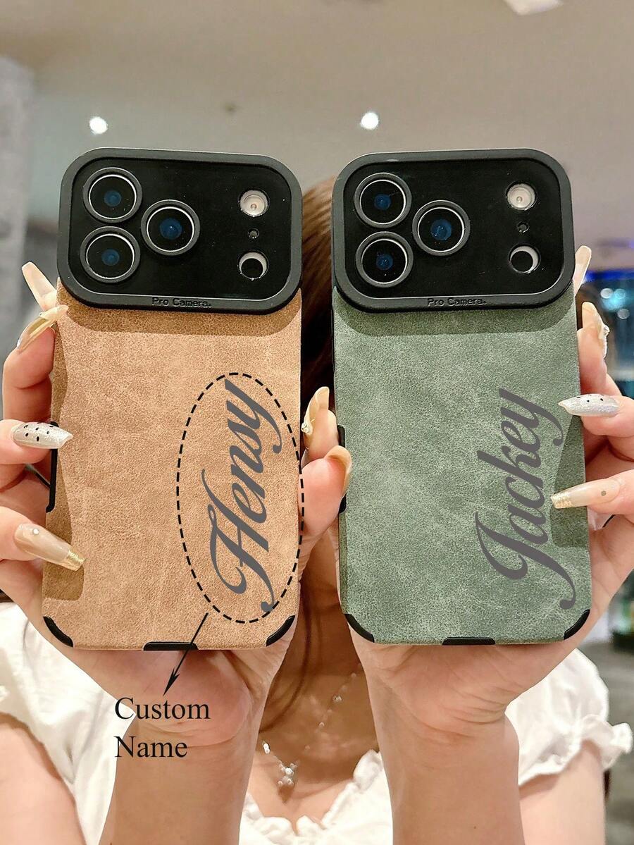 Personalized DIY Initial Name Faux Leather Phone Case, Compatible With 17/16/15/14/13/12/11 Pro Max Plus/17 Pro, Lens Shock Protection Back Cover