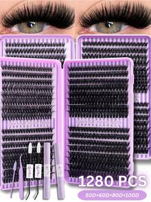 1164PCS/582PCS Fluffy Lash Clusters, Individual Lash Clusters, Eyelash Clusters, Mega Volume Lashes, 80D+100D+120D+150D Thick Fluffy Faux Mink Lash Clusters, D/DD Curl, 0.31-0.63 Inch Lash Extensions, Black Individual Lashes, Dramatic Wispy Lashes, DIY Lash Extensions At Home, Wedding Bride Makeup Tools, With Lash Glue, Tweezers & Brush, Valentine's Day,  Gras, Festive Glam Beauty, Eye Lash Clusters, Individual Eyelashes, Lashes, Fake Lashes - 紫色-1 - 查看 1