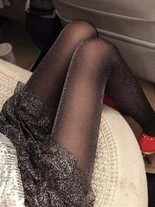 1 Pair Glossy Pearl Pantyhose For Women, 0D Ultra-Thin Non-Ladder Sexy Tights, European And American Style - Black - View 7