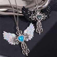 1/2 chiếc mặt dây chuyền hình cánh thánh giá phong cách Gothic gợi cảm, vòng cổ choker hình trái tim đính pha lê kiểu Y2K, vòng cổ quyến rũ phong cách Punk, thích hợp cho phụ nữ/bé gái đeo hàng ngày hoặc làm quà tặng Ngày Valentine, Ngày của Mẹ. - Vòng cổ Y2K - Xem 1