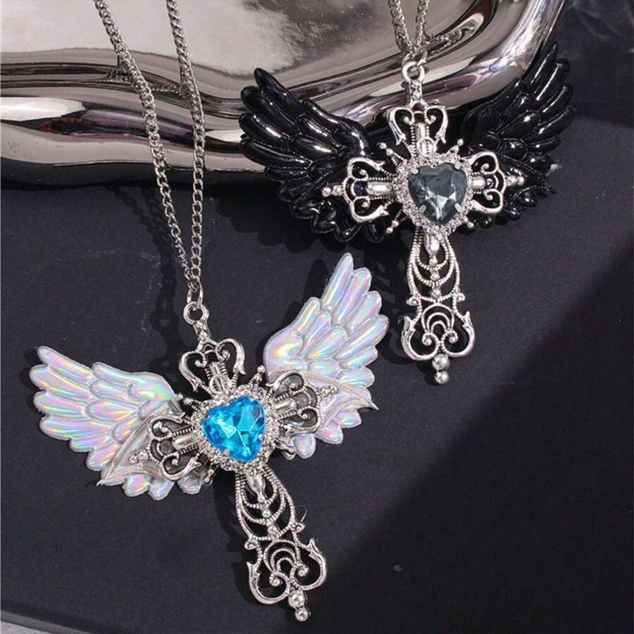 1/2 chiếc mặt dây chuyền hình cánh thánh giá phong cách Gothic gợi cảm, vòng cổ choker hình trái tim đính pha lê kiểu Y2K, vòng cổ quyến rũ phong cách Punk, thích hợp cho phụ nữ/bé gái đeo hàng ngày hoặc làm quà tặng Ngày Valentine, Ngày của Mẹ. - Vòng cổ Y2K - Xem 1