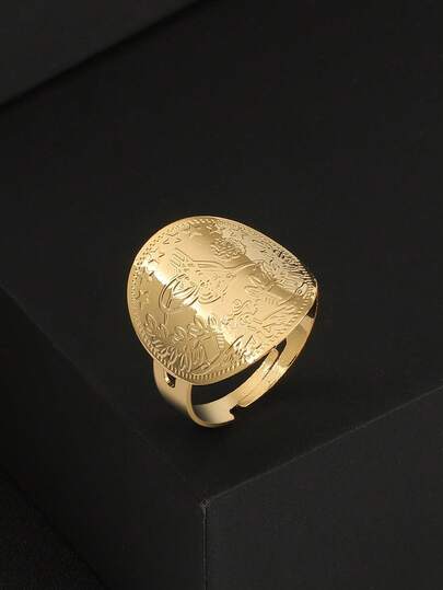 Anillo de acero inoxidable dorado, talismán de la suerte de Oriente Medio, anillo abierto de estilo árabe popular para mujeres