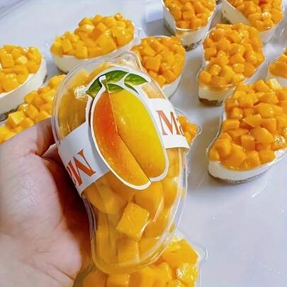 20pcs Transparent Mango-Shaped Cake Boxes - With Flip-Top Lids, Suitable For Freezing And Stacking, Ideal For Parties, Birthdays, Weddings And Celebrations - Durable Party Favor Packaging, Cake Display Boxes, Holiday Snack Containers, Vibrant Fruit Pattern Design, Sturdy Plastic Material, Cake Holders