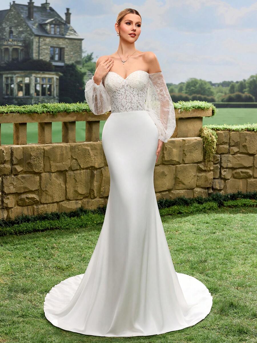 Đầm dạ hội trang trọng tay cánh hoa, đầm cưới đuôi cá, đầm cô dâu