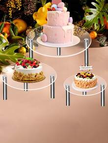 1pc Acrylic Round Display Stand, Desktop Organizer For Figurines, Cup Holder, Tiered Cake Stand, Detachable - Multicolor - View 3