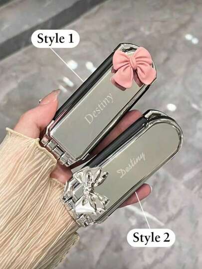 1pc Customizable Air Cushion Massage Hair Brush With Bow Tie, Foldable Travel Brush With Integrated Mirror, Customizable Laser Engraved Foldable Air Cushion Hair Brush, Customized Portable Travel Brush, Mini Brush Gift Suitable For Friends, Her, Grandparents For Wedding, Living Room, Bedroom, Bathroom