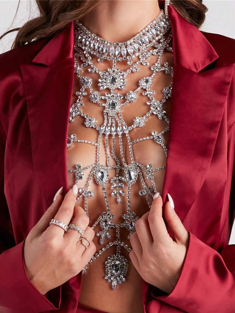 1 chiếc dây chuyền đeo người hình giọt nước pha lê gợi cảm, phụ kiện dự tiệc hộp đêm.