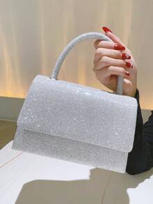 Bolso de mano de noche plateado brillante, bolso de fiesta, bolso de novia para boda, bolso de cóctel para baile - Plateado - Ver 2