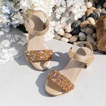 Sandalias de tacón de bloque con brillo y strass para niñas - Champán - Ver 11