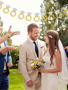 一套金色钻石戒指横幅旗帜，闪亮银色钻石戒指订婚派对装饰，情人节，婚前派对，派对背景悬挂横幅，节日壁炉花环装饰 - 多款 - 查看 6