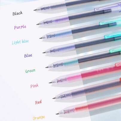 0,5 mm penna med fin spets och 8 färger, flytande bläck, klickläge, direkt kontrollsystem för flytande bläck, snabbtorkande och kladdfri, jämn och stabil skrift för anteckningar, målning, dagbok och daglig användning