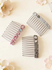 1pc/2pcs French Countryside Style Crystal Heart & Flower Hair Comb, New Luxury Elegant Bangs Clip Hair Accessory - Multicolor - View 2