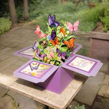 1pc Purple Butterfly 3D Pop-Up Flower Box, Warm Birthday Composite Butterfly Flower Box With Envelope Birthday Card, Friend Birthday Party Gift - Multicolor - View 5