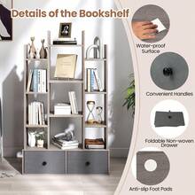 COSTWAY Tree Shaped Bookcase With Drawer, Free Standing Bookshelf With 7 Open Storage Shelves, Tall Display Rack With Bookshelves For Living Room, Bedroom, Home Office, Grey - A - View 9