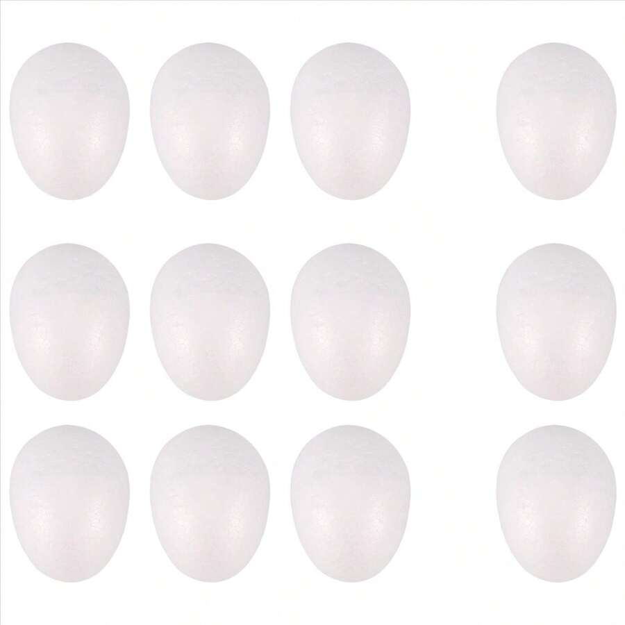 12 Pack 3 Inch Easter Foam Egg White Egg Craft Egg Foam Natural Polystyrene Egg Foam Handmade Egg Ball - A - View 1