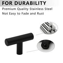 Pomos negros mates para gabinetes de cocina y cajones, pomos negros tipo barra T para cómoda, manijas de metal para gabinetes de baño y cajones - 6 piezas negras - Ver 5