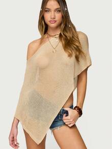 Women Sheer Mesh Poncho Top Crochet Knit Lightweight See Through Shawl Wrap Summer Oversized Loose Shrug Beachwear Swimsuit Bikini Cover Ups - 摩卡棕 - 查看 10