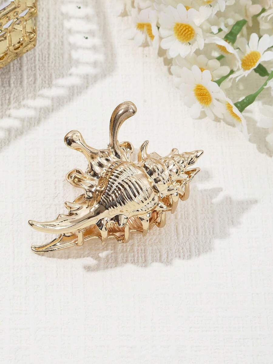 1个极简金属蝴蝶结中号发爪夹，女士发饰夏季海滩度假发夹 - 金色 - 查看 1