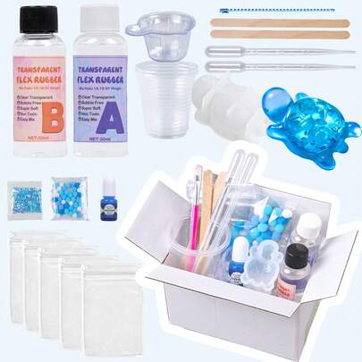 Tabba Transparent Soft Body Making Kit - Super Soft Silicone Rubber 1:1 AB Soft Body Resin Gel Soft Liquid Soft Body Silicone Rubber Making Stress Relief Gift DIY Crystal Clear Handmade Soft Body Making Kit Suitable For Enthusiasts