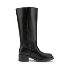 Womens Square Toe Chunky Block Heel Knee High Boots Banana Campus Boots For Women Casual Comfortable Low Heel Side Zipper Riding Tall Boots - 黑色 - 查看 7
