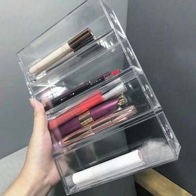 1pc Acrylic Storage Box, Plastic Transparent Makeup Brush Holder, Tabletop Dust-Proof Narrow Drawer Eyeglasses Case