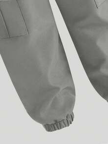 男童圆领字母印花短袖T恤搭配松紧腰工装裤，休闲日常穿搭 - 灰色 - 查看 6