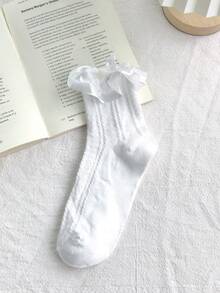 1/6双装 女士蕾丝荷叶边短袜，甜美可爱休闲透气柔软袜，适合JK、洛丽塔、裙装搭配 - 彩色 - 查看 15