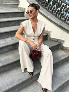 Women's Summer Outfit Top, Casual Set, Holiday Outfit, Commute Outfit, Outing Outfit, Elegant Elegant Women's Two Pieces Set, White - White - View 2