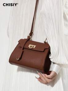 CHISIY 1 chiếc túi xách thời trang tối giản phối màu nâu trắng, phù hợp cho công sở, thường ngày, mua sắm, đi học. Có khóa kéo, dây đeo vai, đeo chéo, kiểu dáng retro đa năng, thanh lịch và cá tính, phù hợp cho mọi dịp, thể hiện gu thời trang độc đáo. - màu nâu - Xem 7
