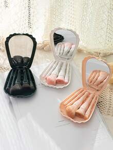5 Stücke Weiß Muschel Muster Make-up Pinsel Set mit Spiegel, tragbares Mini Make-up Pinsel Set mit Spiegel, Make-up Pinsel Set in Box, multifunktionale Pinsel, Foundation Pinsel mit Spiegelgehäuse, Pinsel Set, Make-up Pinsel Set, Make-up Kit, komplettes Make-up Set, Make-up Pinsel Set, komplettes Make-up Set, Pinsel Set, Make-up Pinsel Set, Make-up Geschenkset, Set, Geschenk, professionelle Make-up Pinsel, komplettes Make-up Set - Verschiedenfarbig - Übersicht 5