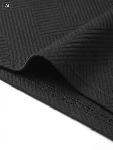 男士黑色纹理短袖T恤（1件） - 几何针织面料，精致细节，休闲街头风 - 黑色 - 查看 7