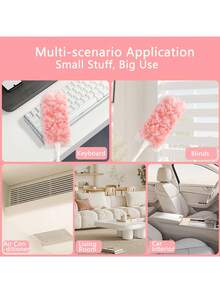 10pcs Heavy Duty Thick Disposable Pink Dust Cleaning Replacement Heads, Paired With 1 Handle, 360° Multi-Surface Coverage Disposable PP Electrostatic Duster, Detachable Brush Head Suitable For Furniture Crevices, Appliance Edges, Wall Lines And Other Narrow Spaces, Deep Cleaning Desktops, Bookshelves, Washing Machines, Furniture, Cars, Keyboards, Pet Hair - Multicolor - View 6