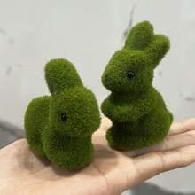 2pcs/1pcsGreen Plush Moss Rabbit Sculpture, Outdoor Garden Decoration, Easter Spring Festival Decoration, Universal Plastic Rabbit All Year Round - Standing Rabbit - View 1
